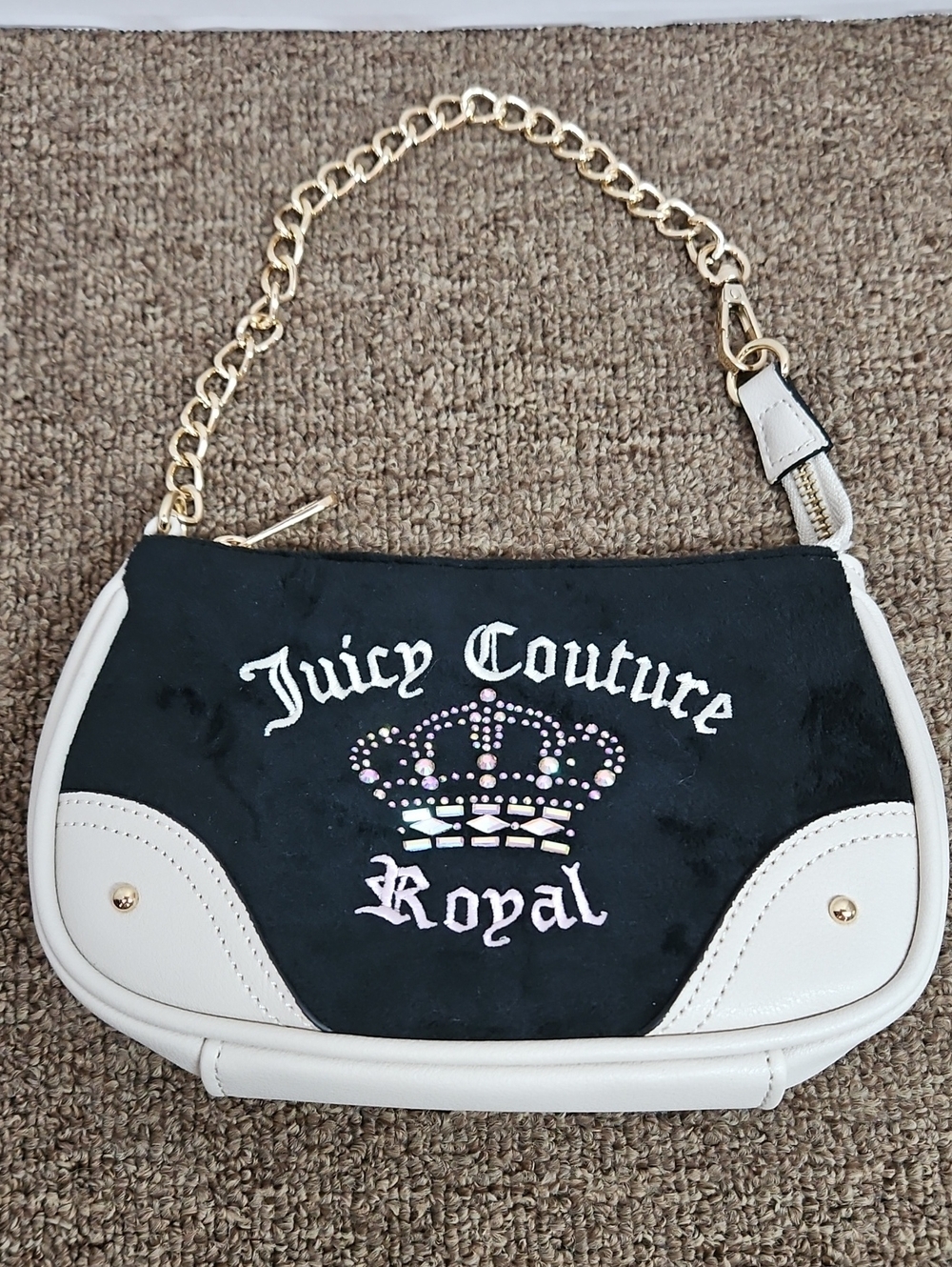 Juicy Couture Royal Black and Cream Mini Hand Bag 8" x 6"